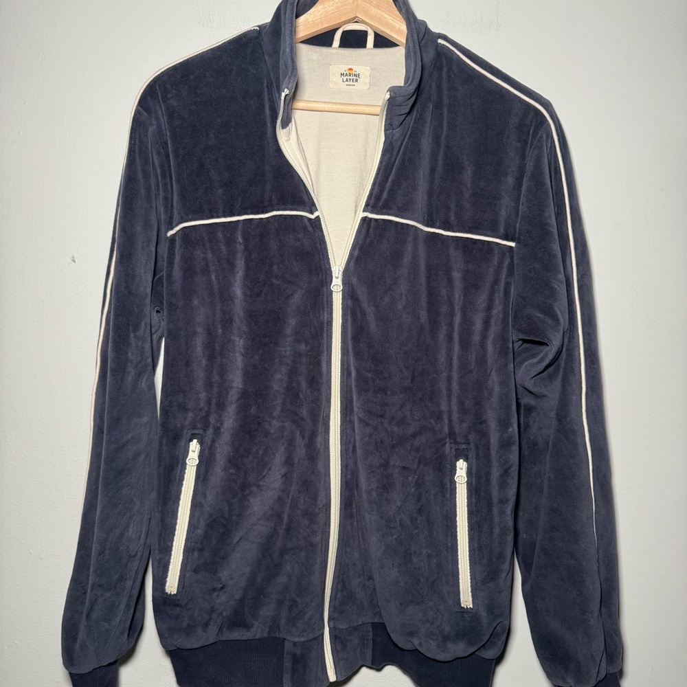 Marine Layer Jacket‎ Womens Medium Blue Cara Track Retro Terry Active Stretch